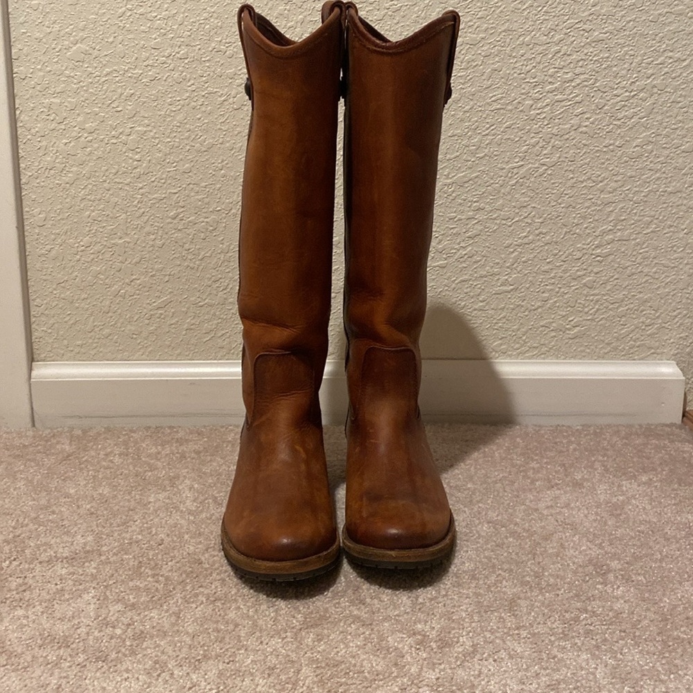 Frye Tall Leather Riding Boots in Chestnut Brown